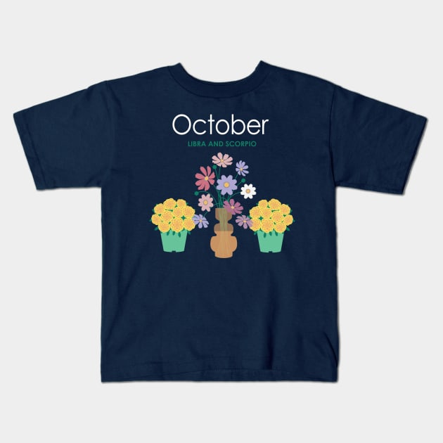 October Birth Flowers Kids T-Shirt by LjM